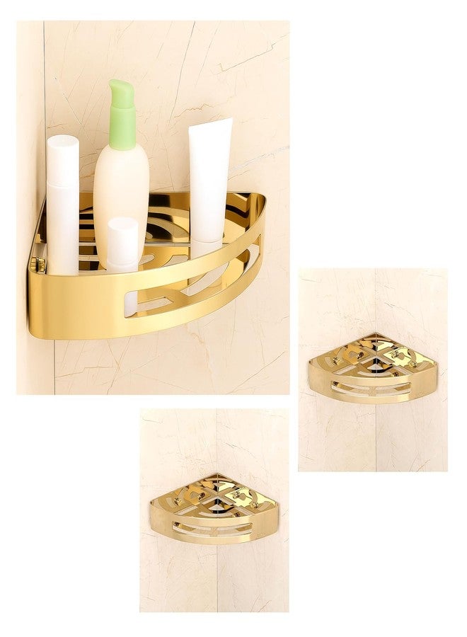 فورتون رف زاوية جداري متعدد الوظائف من الفولاذ المقاوم للصدأ 304 من FORTUNE، رف تخزين متعدد الوظائف للحمام وسلة تخزين، ملحقات الحمام (8.5 × 8.5 بوصة) - (عبوة من 3 قطع، ذهبي) - Image 1